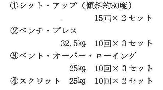 ◆トレーニング・スケジュール(1～2日おき、週3回)